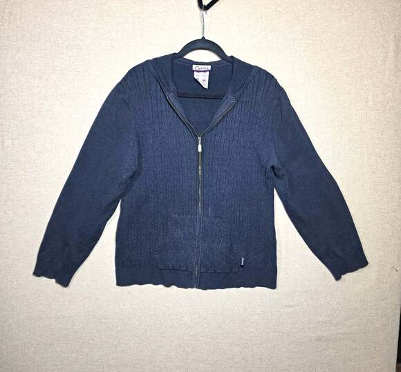 Curves Sweaters - Curves Womens dark Gray Cable Knit Full Zip Hooded cardigan Size M Regular Fit